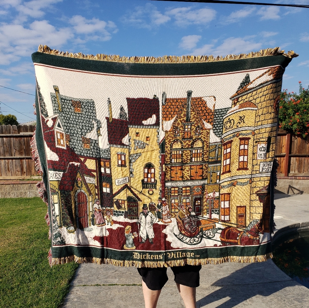Dickens Village Christmas Afahan Wovan Tapestry Throw Blanket 50" X 68"